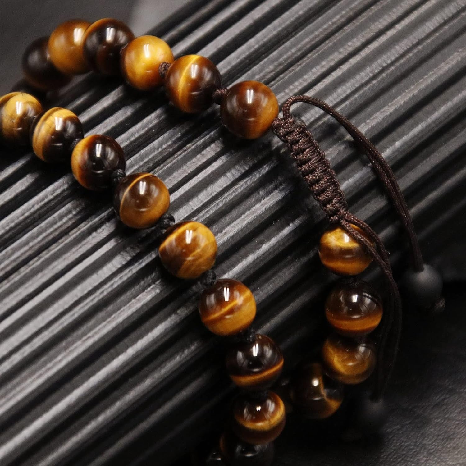Black Obsidian Stone Beads Bracelet Natural Tiger Eye Onyx Lava Rock Stone Prayer Mala Beads Adjustable Aromatherapy Essential Oil Diffuser Bracelet for Men Women